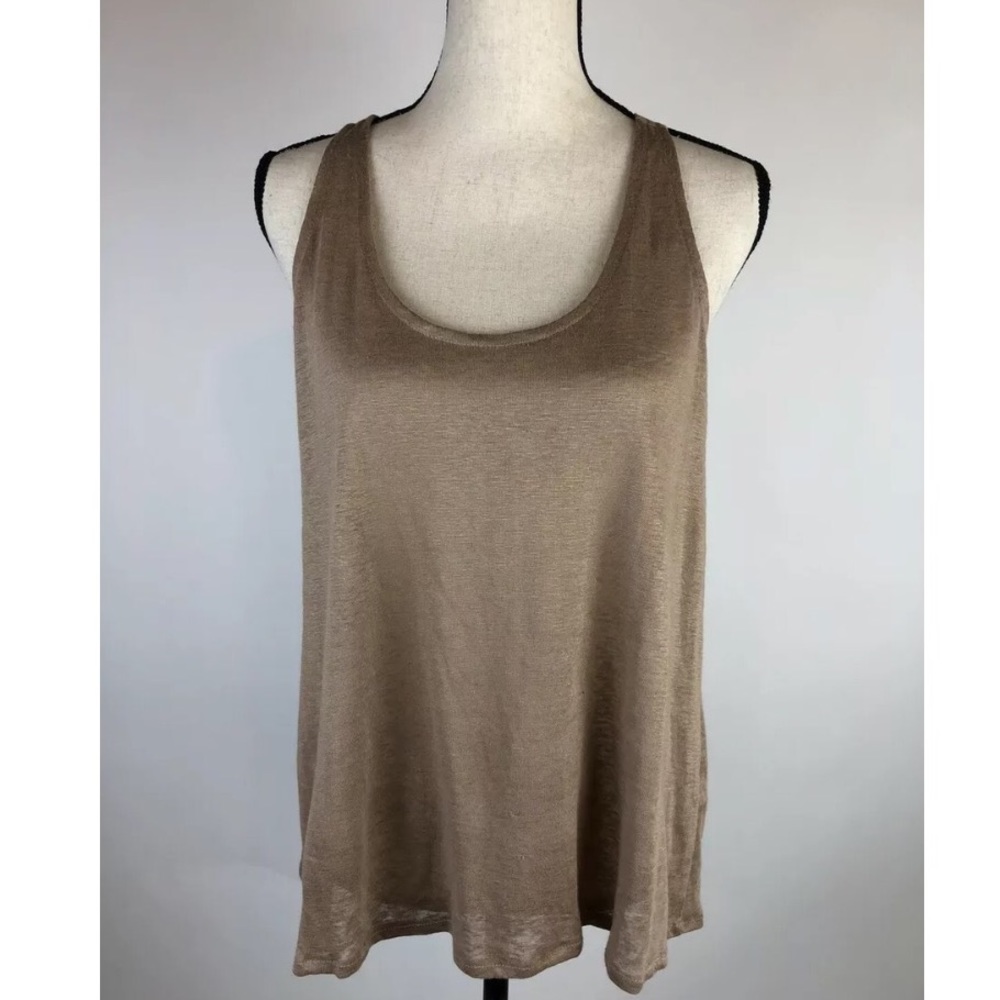 ALEXIS 100% Linen Tan Tank Top with Raffia Back